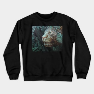 Jaguar in the Jungle with Sunlight Passing Through Green Leaves Crewneck Sweatshirt